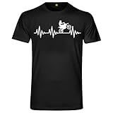 Herren Unisex Kurzarm T-Shirt Herzschlag Motocross T-Shirt - Motorcross Quad Bike Motorcycle Cross Schwarz 2XL