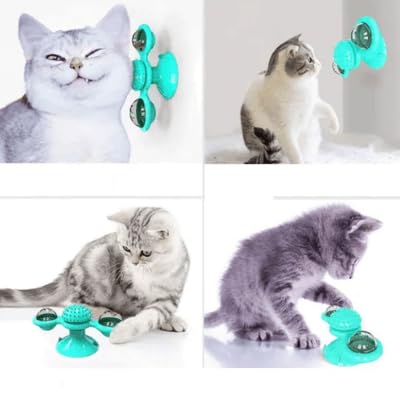 Brinquedo Interativo Petbuco Cat Moinho de Vento com Erva de Gato e Led para gatos com ventosa VERDE