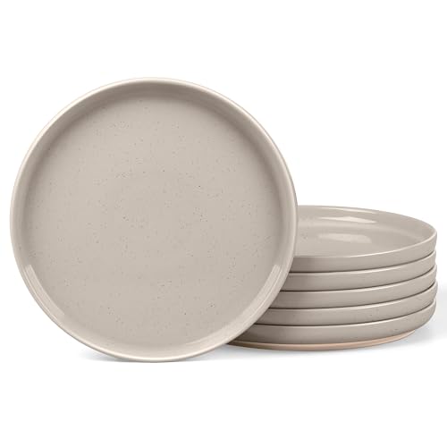 Image of LIANYU 6 PCS Ceramic Dinner Plates Set, 10.5 Inch Round Stoneware Plates, Stackable Dishwasher Microwave Safe Serving Dishes, Milky Brown