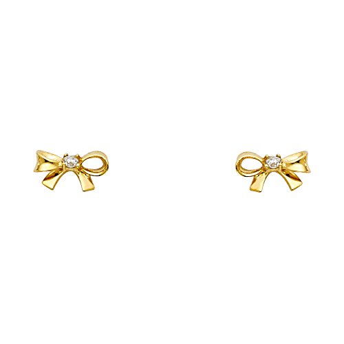 14k REAL Yellow Gold Bowtie Stud Earrings with Screw Back2