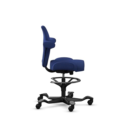 Image of HAG Capisco Sit to Stand Chair-Black Frame-Upholstered Cobalt Blue-with Foot Ring