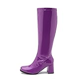 LIURUIJIA Purple Gogo Boots for Women Knee High Square Toe Block Heel Disco Costume Zipper Tall Boots 38(240/US7.5)