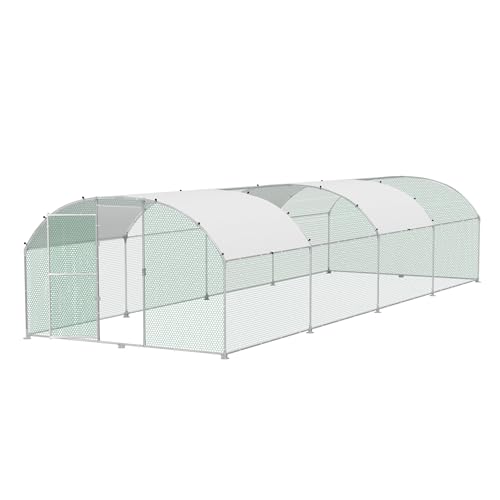 XMTECH Gallinero de metal 3 x 8 m, cercado al aire libre, gallinero, gallinero, gallinero, estructura de acero galvanizado con techo de polietileno, accesorio de arco