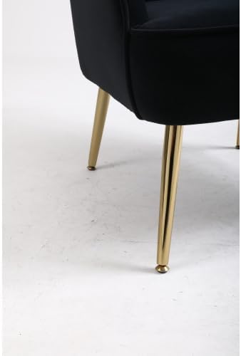 Miniatura 8 de Goujxcy Silla moderna de mediados de siglo para sala de estar, silla de barril tapizada con botones de lino con patas de metal negro para sala de