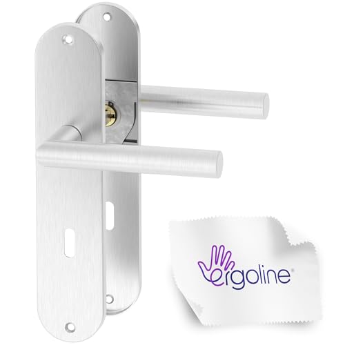 ERGO line Edelstahl Türbeschlag SIGMA, Renovierungsgarnitur für Zimmertüren BB, Langschildgarnitur Renovierung Drückergarnitur Türklinke, Edelstahl Matt Gebürstet, Türdrücker, Türgriff