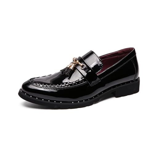 Men's Black Patent Leather Slip-On Tassel Loafers Business Dress Causal Party Wedding Shoes Prom Glitter Gold Buckle Shoes