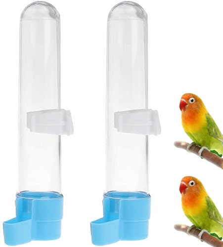 Automatic Bird Waterer Feeder, 2PCS Seed Container for Cage,Water Dispenser, Parakeet Cockatiel Accessories, Automatic Feeding for Finch Lovebird Canary Small Birds (Blue)