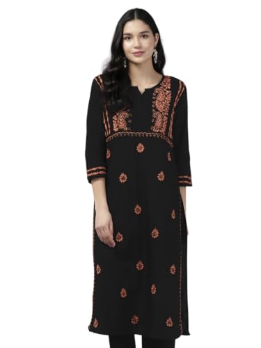 Image of Ada Women's Cotton Straight Fit Tunic Hand Embroidered Straight Lucknow Chikankari Kurta Kurti A411435
