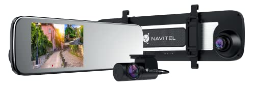 Navitel MR450 GPS Smart Mirror Dash Cam – Videokameras vorne und hinten – 14 cm Touchscreen – Nachtsichtsensor, Auto-Start, Aufprallsensor, Tachometer, Parksensor und WLAN – Grau