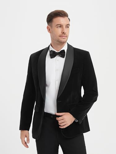 Men's Velvet Tuxedo Blazer One Button with Double Layer Bow Tie Shawl Lapel Suit Jacket for Wedding Prom Dinner Party2