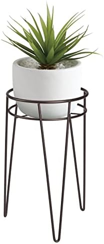 mDesign Midcentury Modern Flower Pot Stand - Metal Succulent and Plant Pot Holder - Minimalist Outdoor & Indoor Plant Holder - Hairpin Legs - Sturdy - Bronze - Small