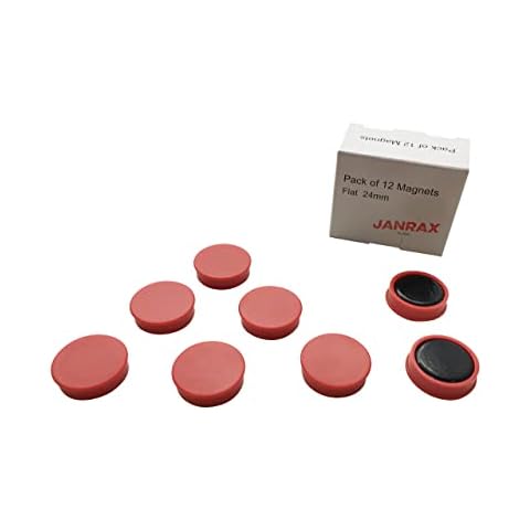 Janrax Pack of 12 Red Round Flat Magnets - 24mm Whiteboard Office Fridge Cover