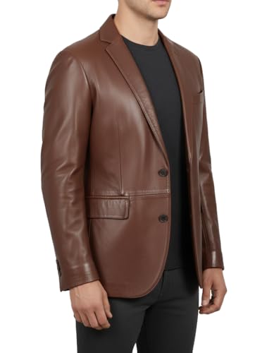 Genuine Lambskin Leather Blazer for Men Business Casual Mens 2 Buttons Leather Sport Coat3
