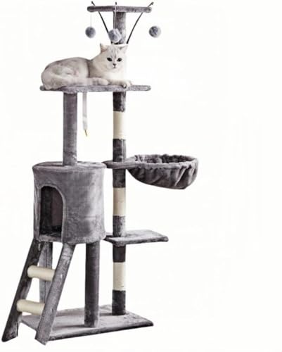 Negosu キャットタワー 人気 スリム 据え置き 猫タワー 多頭飼い 中型猫 子猫 成猫 多機能 隠れ家 天然サイザル麻 麻紐 爪研ぎ 遊びのポンポン 階段付き 省スペース 安定性 頑丈耐久 組み立て簡単、猫の爪とぎボード (シルバーグレー 138-1