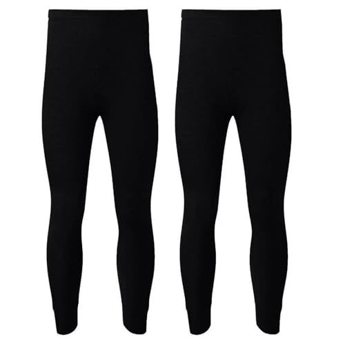 LE11 Pack of 2 Men's Thermal Trousers Long Johns Warm Underwear Baselayer, S M L XL XXL Thermals (2XL, Black)
