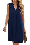 QACOHU Women's V-Neck Sleeveless Summer Mini Dress Breathable Soft Skin-Friendly and Comfortable Tanks Dress Blue M