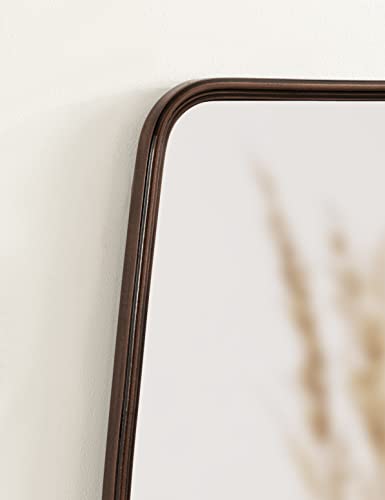 Image of Kate and Laurel Caskill Modern Barrel Mirror; 18 x 48; Dark Bronze; Round Rectangle Barrel Full Length Mirror for Wall