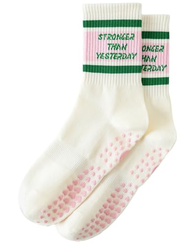 Image of Yawlsow Pilates Grip Socks for Women Yoga Grippy Socks Cute Barre Non Skid Athletic Crew Sticky Sock Workout Hospital