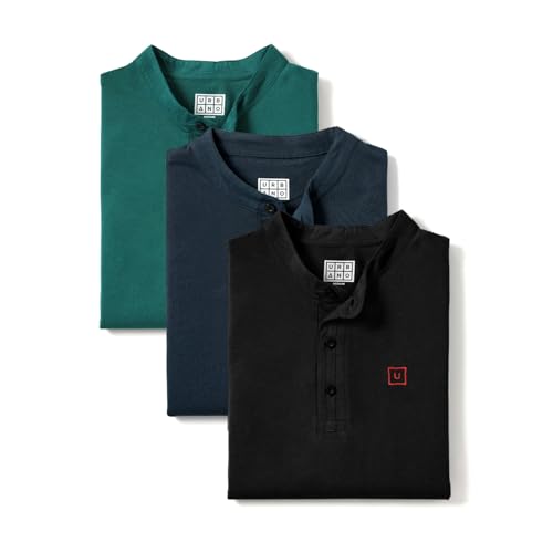 Image of Urbano Fashion Men's Multicolor Solid Mandarin Collar Slim Fit Cotton T-Shirt Pack of 3