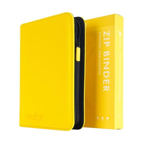 Vault X 4 Pocket Trading Card Zip Binder, 160 cards, Premium Exo-Tec Album Material, 20 Side-Loading Pages, Folder for Collectible Card Games, Sports, TCG (Yellow)