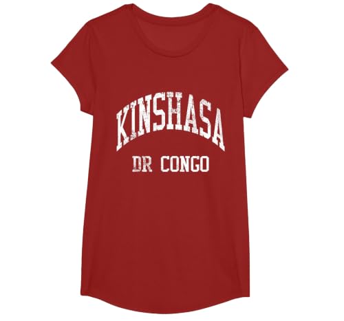 Kinshasa DR Congo Retro 70s College Sports Style T-Shirt, Girls, Cranberry Red, Medium