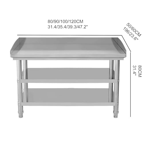 Tavolo da Preparazione, Tavolo da Preparazione Resistente Interamente in Acciaio Inox con ripiano Inferiore Regolabile e alzatina angolare - Tavolo da Lavoro Durevole per Cucina, Ristorante