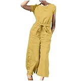 Lightning Deals of Today Cotton Linen Overalls Women's Loose Casual Off Shoulder Elastic Waist Stret