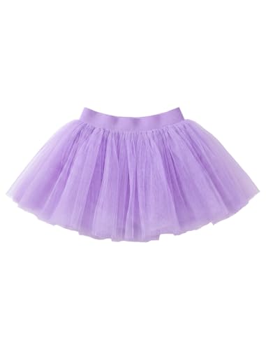 JiAmy Girls Tutu Skirt 4 Layer Fluffy Dance Ballet Tulle Skirts for Toddler/Little Kids Dance Party Costume 7-9Years Purple