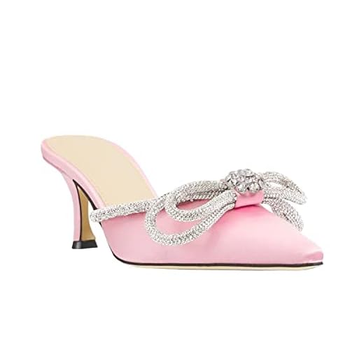 Women's Closed Pointed Toe Pumps Glitter Rhinestone Backless Heels Bowknot Low Kitten Heeled Sandals Wedding Summer Dress Shoes