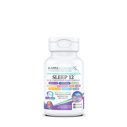 Kappa Nutrition Sleep 12, Bedtime Supplement, Naturally Sourced Ingredients For Easier Bedtime, 60 Non-Habit Forming Vegan Capsules, Herbal Supplement With Melatonin, Valerian Root, Chamomile Non-Gmo #TOP29