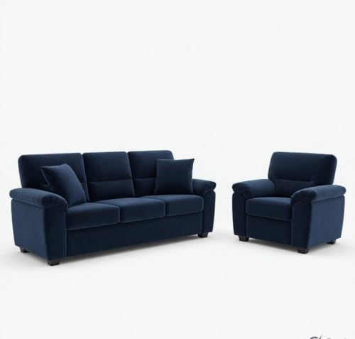 Image of Anderson Sofa Set for Living Room | Sectional Sofas | Premium Fabric Sofa for Home Office | Fabric Sofa Set | Fabric Sofa (Blue Fabric, 3+1 Seater)