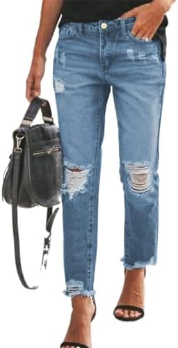 Sidefeel Women&#39;s Boyfriend Jeans Stretchy Ripped Distressed Denim Pants Size 4-18