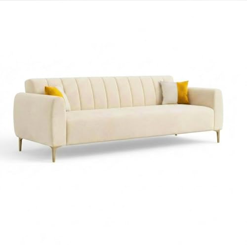 Image of Habibi Rich Velvet Suede 3+1+1 Seater Sofa Set | Spacious Soft Touch Comfort Seating | 5 Person Seating | Modern Living Room Sofa Set (Cream)