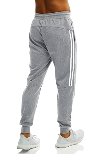 Ouber Men's Track Pants Slim Fit Gym Joggers Workout Bodybuilding Stripes Sweatpants With Zipper Pockets Light Grey,Xxl #TOP2