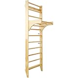 Lunanniu 86.6 Inch Wooden Swedish Ladder Stall Bars with Adjustable Pull-Up Bar Wall Mounted Fitness Equipment for Gymnastics Physical Strength Training and Home Exercise