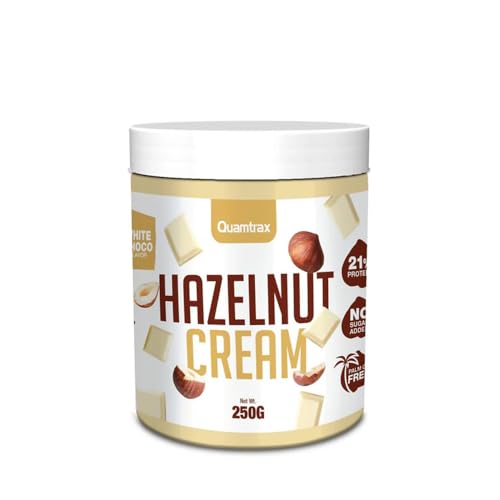 Quamtrax Nutrition - Hazelnut Cream (Crema de Avellanas Proteica) - 250 g - Alto contenido proteico, fuente de energía y textura cremosa (Chocolate blanco)