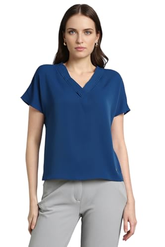 Image of Van Heusen Women's Polyester Regular Fit Half Sleeve V Neck Formal Top