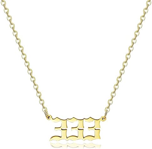 Angel Number Necklace for Women, 18K Gold Plated Stainless Steel Number Pendant Necklace 000 111 222 333 444 555 666 777 888 999 Numerology Jewelry for Girls