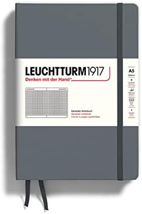 LEUCHTTURM1917 - Medium A5 Squared Hardcover Notebook (Anthracite) - 251 Numbered Pages