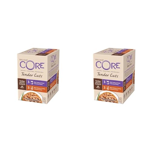 Wellness CORE Tender Cuts, Wet Cat Food, Cat Food Wet with Tender Pieces in Sauce, Grain Free, High Meat Content, Turkey Selection Mix, 6 x 85 g (Pack of 2)