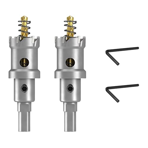 2 Pcs 1 Inch TCT Hole Saw Set for Hard Metal, Heavy Duty Tungsten Carbide Tipped Hole Cutting Tool with Spring-Loaded Guide Drill Bit, for Metals, Stainless Steel, Iron, Plastics, Wood