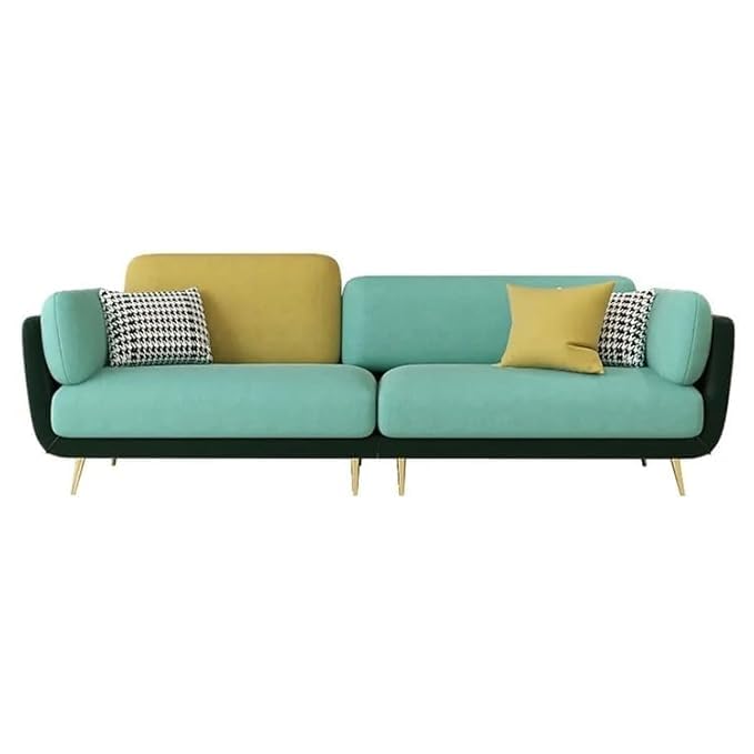 Image of Modern & Luxury Cushioned Couch Relax sectional Sofa in Fabric & Velvet and Heavy Duty Sofa Ideal for bedrooms, Living Rooms, Guest Rooms and Office-(4 Seater Sky Blue & Green).