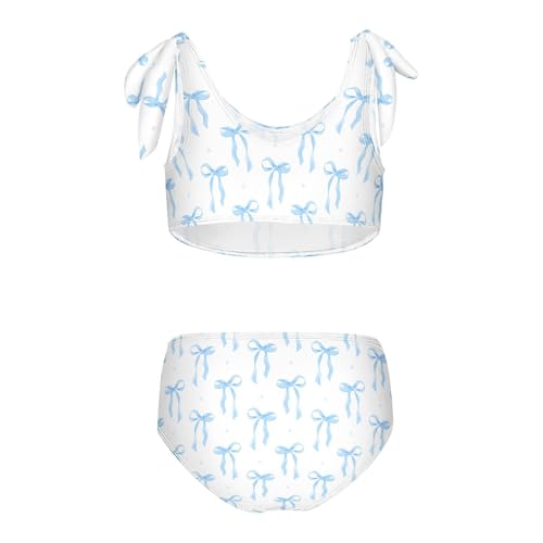 QUGRL Swimsuits for Teen Girls Blue Ribbon Bow Girls' 2 Piece Bikini Set Swimwear Watercolor Kids Swimsuit Beach Sport Bathing Suit 11-12 Years2