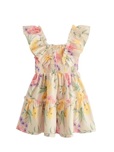 WDIRARA Toddler Girl's Floral Print Ruffle Swing A Line Dress Shirred Square Neck Short Dress2