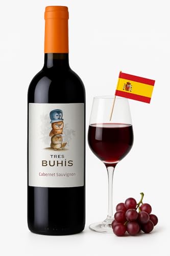 Tres Buhis Cabernet Sauvignon Red Wine – Funky Spanish Red – 750ml Bottle – Bold & Smooth Flavor with Unique Owl Label – Product of Spain