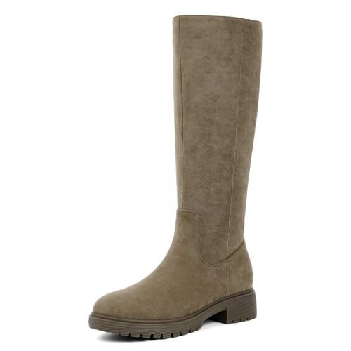 Image of VIUGJNEX Knee High Boots Women Low Heel Flat Chunky Fall Tall Riding Boots