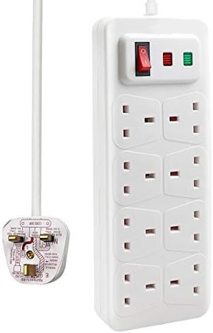 EXTRASTAR Universal Extension Lead, 4 Way Outlets Surge Protection Power Strips with Switch, Wall Mounted 13A/MAX.3120W Fused UK Power Socket (1M, White)
