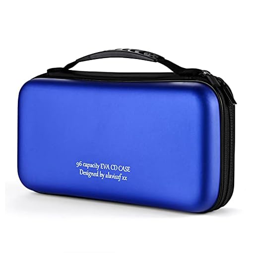 alavisxf xx Capa para CD, 96 capacidades, capa protetora de EVA para DVD e Blu-ray, portátil, com zíper, compartimento de CD, organizador de disco, bolsa para carro, casa, viagem (96 capacidades, azul96)