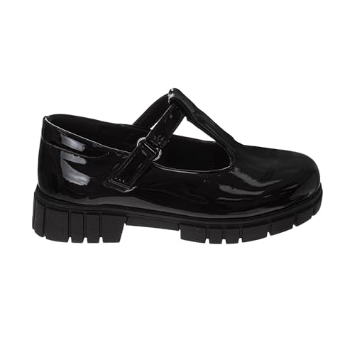 Girls Chunky Mary Jane Dress Shoes Faux Patent Leather School Uniform Shoes with Lug Sole- Black Gloss Size 4 Big Kid by French Toast - Used condition - Image 2