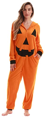 Just Love Onesie Adult Halloween Costumes for Women Adult - Comfortable Fleece Fabric with Cozy Hooded Pumpkin Costume - Perfect for Halloween Costume Themed Party, X-Small - Thumbnail 2